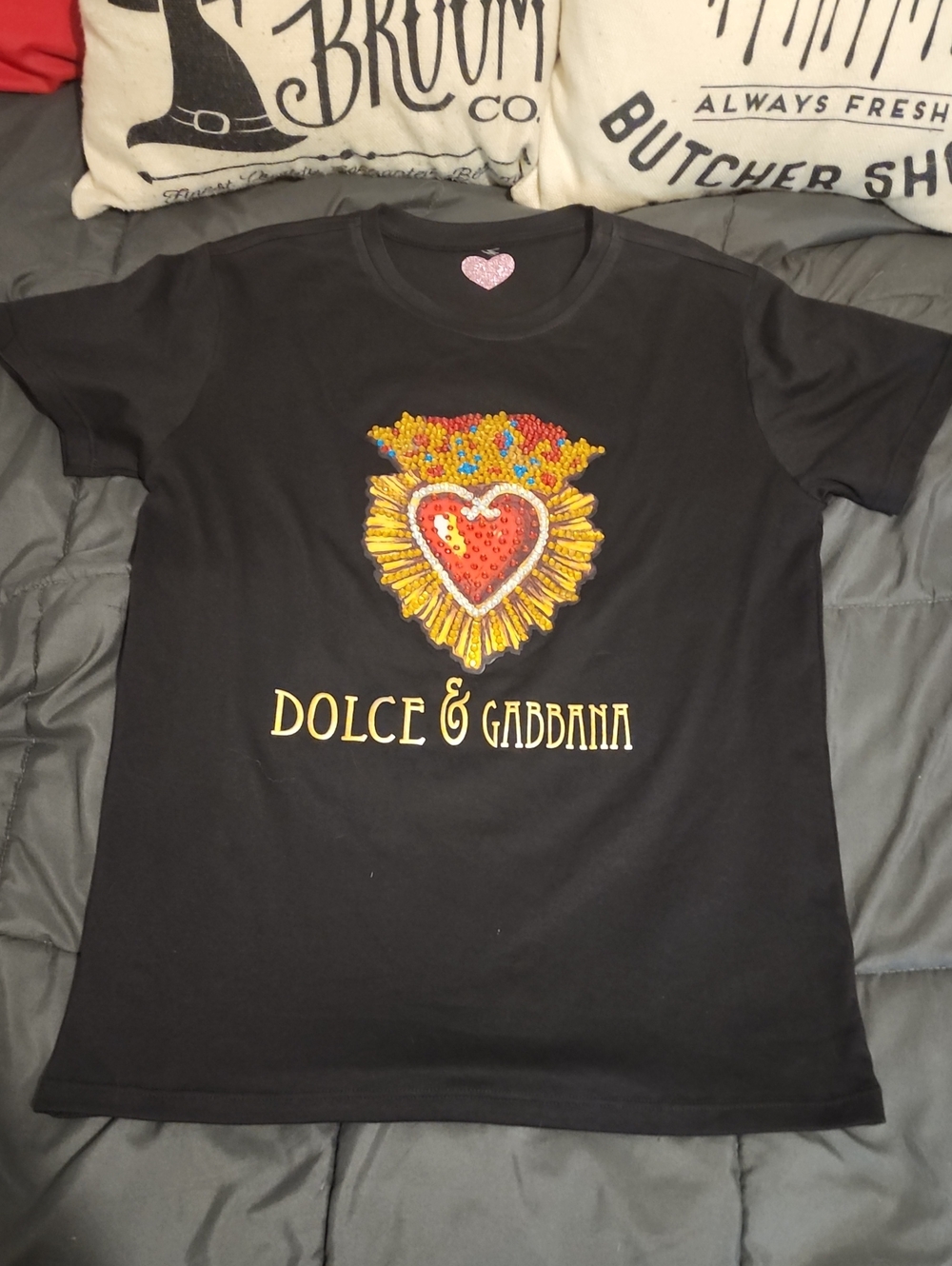 Dolce & Gabbana Heart Embossed Rhinestone Shirt Size Medium - So Cute!